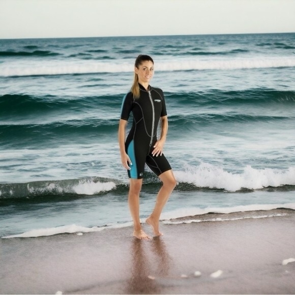 CRESSI LIDO Women’s Shorty Wetsuit Size M 2mm Neoprene Black Grey Aqua NWT